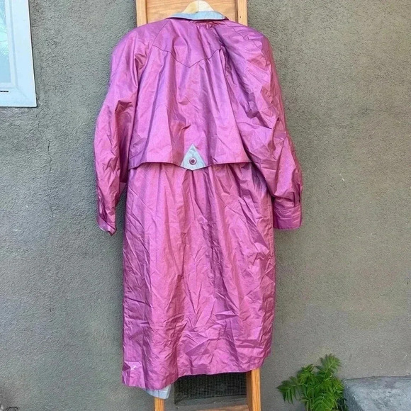 Pink rain coat parka metallic long coat British Mist Petite 8 - Picture 2 of 5